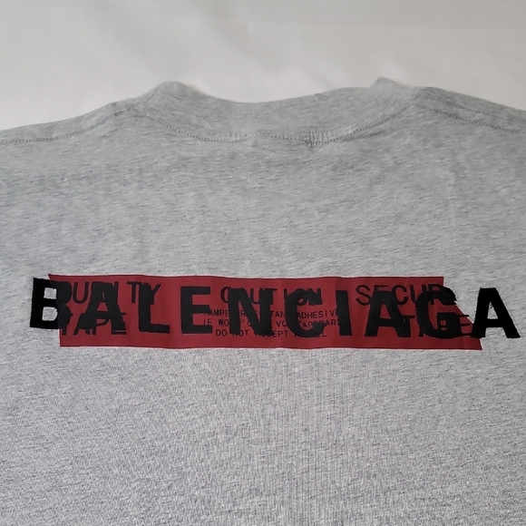 Balenciaga Light Gray Red Tape Graphic Tee - Picture 5 of 6